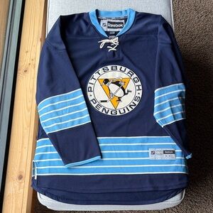Reebok Navy and Light Blue Penguins Jersey